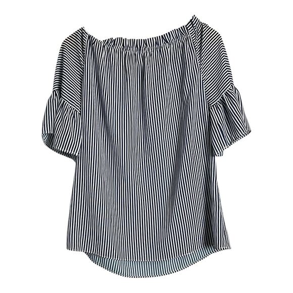 Elizabeth Ackerman Womens Blouse Shirt Top M Medium Striped Of the shoulder - Picture 4 of 4